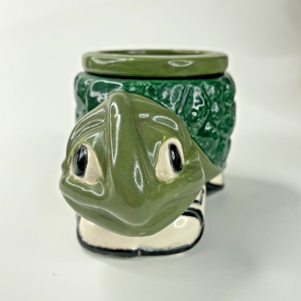 Vintage Ceramic Turtle Wearing Shoes Planter Green With Removable Pot MCM